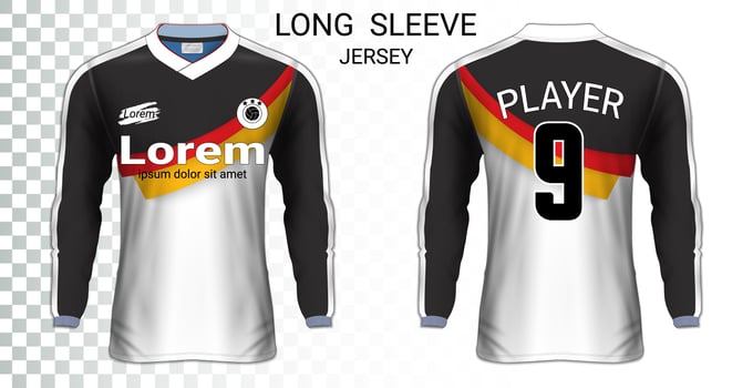 Long sleeve soccer jerseys t-shirts mockup template, Graphic design for football uniforms. vector