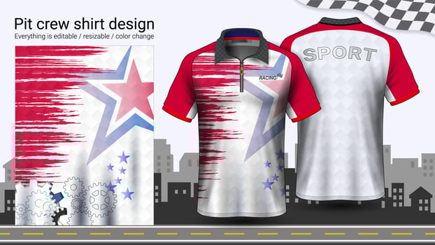 Polo t-shirt with zipper, Racing uniforms mockup template for Active wear and Sports clothing. vector