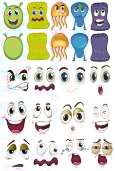 Monster and different face set vector
