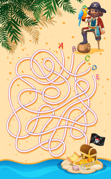 A pirate finding treasure maze game vector