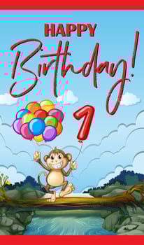 Happy Birthday card with monkey and balloons vector