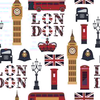 Vector seamless british pattern. London symbols and landmarks