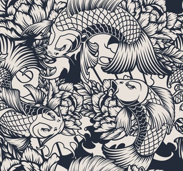 Seamless pattern with koi carp vector