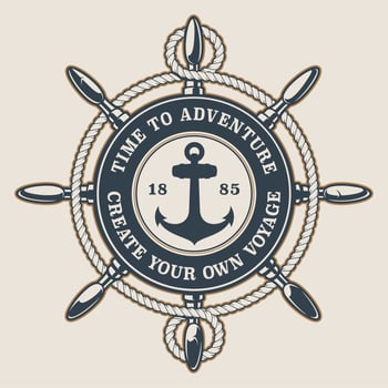 Badge with ship's wheel and anchor vector
