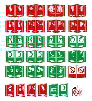  set of mandatory sign, hazard sign, prohibited sign, occupational safety and health signs, warning signboard, fire emergency sign. for sticker, posters, and other material printing. easy to modify. vector. vector