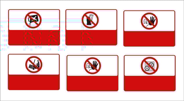  set of mandatory sign, hazard sign, prohibited sign, occupational safety and health signs, warning signboard, fire emergency sign. for sticker, posters, and other material printing. easy to modify. vector. vector
