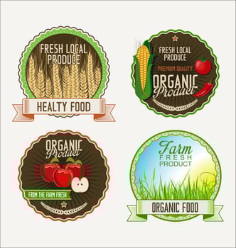 Set of organic fruit retro vintage golden labels collection vector