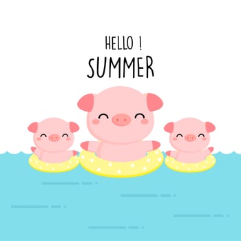 Hello summer cute pig cartoon. vector