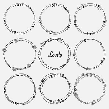 Vector Set Of Dividers Round Frames For Decoration. Handmade Vector Illustration.	