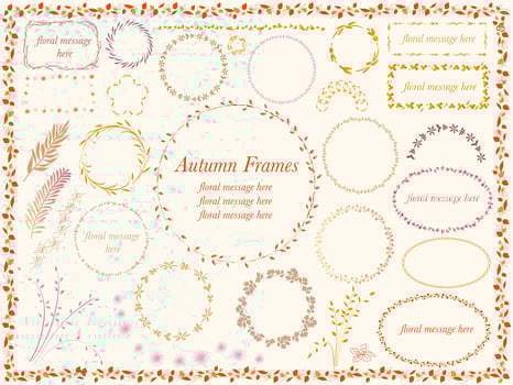 Set of assorted flower and plant frames in autumn colors. vector