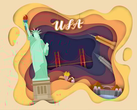 Paper cut design of Tourist Travel USA vector