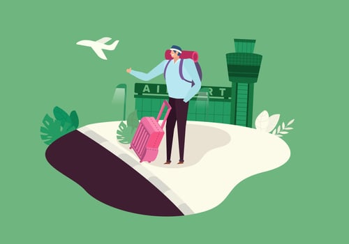 Male Traveler In Airport Vector Illustration