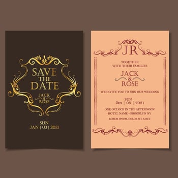 Luxury Wedding Invitation Template Vintage Style. Beautiful Gold Decorative with Dark Background vector