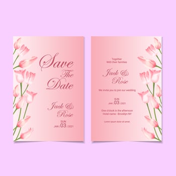 Elegant Tulips Watercolor Wedding Invitation Card Template vector