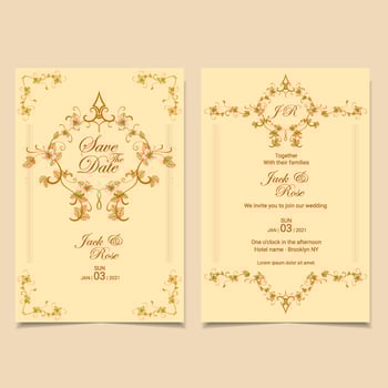 Wedding Invitation Template Vintage Floral Decorative Soft Brown Colors. Vector EPS 10 fully editable