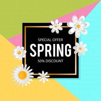 Spring sale background with beautiful colorful flower. Vector illustration template.banners.Wallpaper.flyers, invitation, posters, brochure, voucher discount.