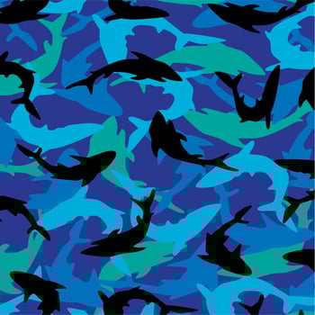 overlapping Shark pattern on blue background vector