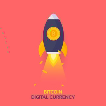 Bitcoin Rocket Ship Launching. Cryptocurrency Blockchain Crypto Vector