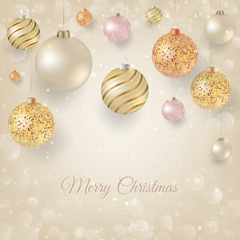Christmas background with light Christmas baubles. Elegant Christmas background with gold and white evening balls vector