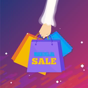 Woman hand holding shopping bags. Sale concept vector