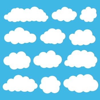 Cloud vector icon set white color on blue background.