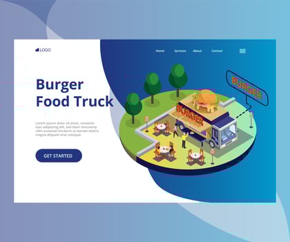 People Eating Food in a Burger Food Truck Isometric Artwork. vector