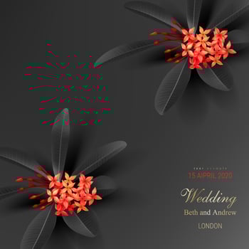 Tropical black leaves and exotic red flower vector