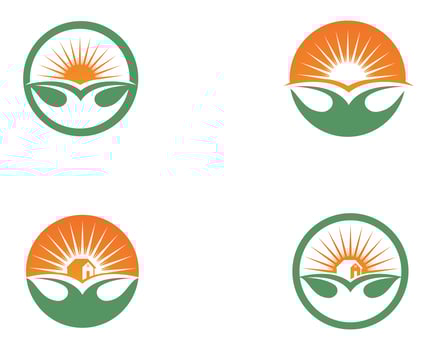Sun and leaf go green leaf logo symbols vector