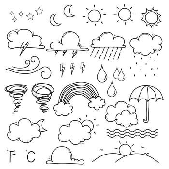 Weather Doodle Vector Set. Hand Drawn Vector Illustration.