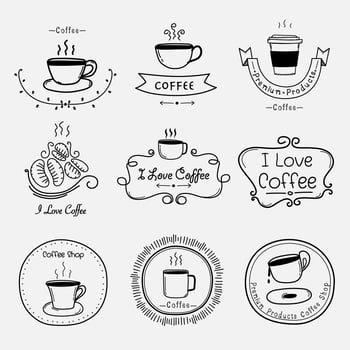 Set Of Vintage Retro Coffee Labels. Retro Elements For Calligraphic Designs. Handmade Vector Illustration.