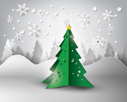 Paper snowflakes christmas tree  vector