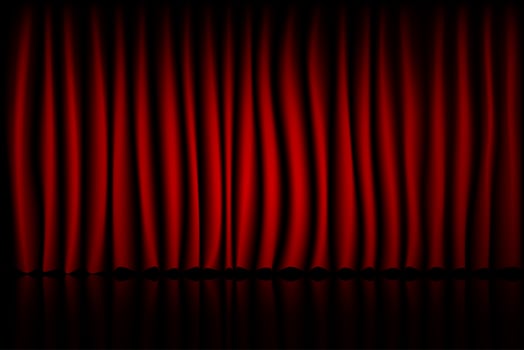 Red Curtain Theater Scene Stage Background. Backdrop with luxury silk velvet. vector