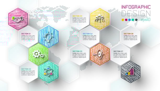 Business hexagon net labels shape infographic bar. vector