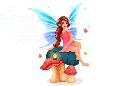 Little fairy sitting on mushroom vector