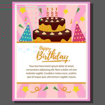 happy birthday theme poster with cake tower in flat style vector