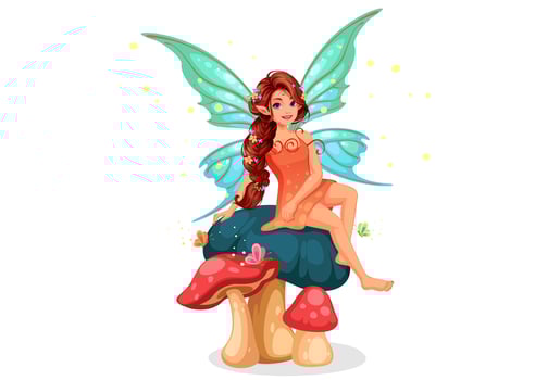 Cute little fairy sitting on mushroom vector