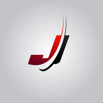 initial J Letter logo with swoosh colored red and black vector