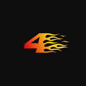 Number 4 Burning flame logo design template vector