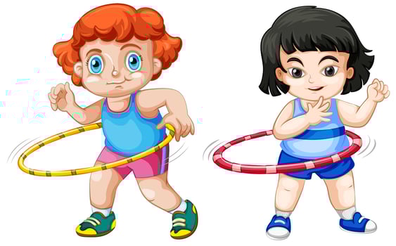 Set of children playing hula hoop vector