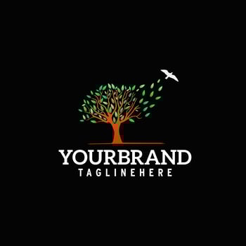 tree with flying bird logo vector