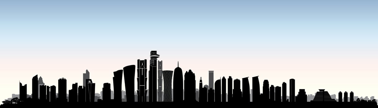 City Doha skyline. Arabic Urban cityscape. Qatar skyscraper building vector