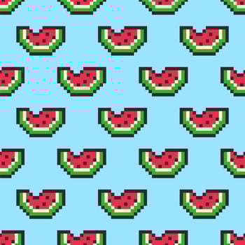 Pixel Art Watermelon Slices Seamless Pattern vector