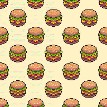 Pixel Art Cheeseburger Seamless Background vector