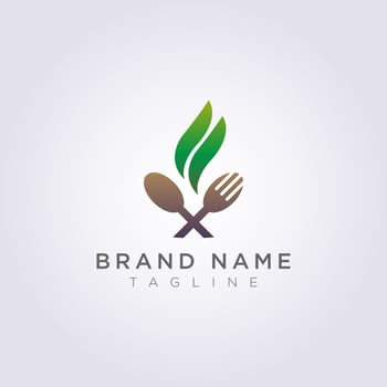 Logo spoon fork with leaves for your restaurant brand or business vector