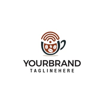Cup of coffee with wi-fi icon logo design concept template vector