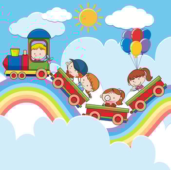 Kids on Train on Rainbow Road vector