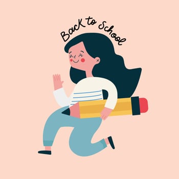 School Girl Smiling And Walking Handing A Pencil vector