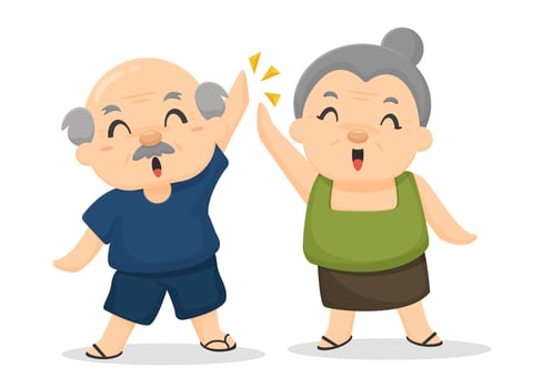 The elderly are happy after receiving welfare benefits. Post-retirement care. vector