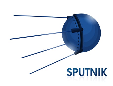 Sputnik It is the first satellite orbiting the Earth. The first satellite to take a dog into space. vector