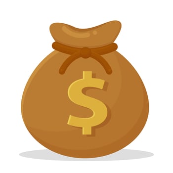 Money bags placed on banknotes and dollar coins. vector